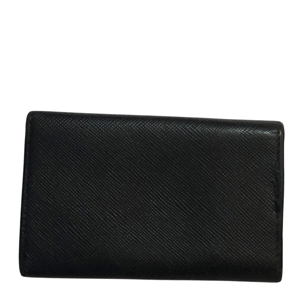 Prada Logo Black Silver Plaque Tri-Fold Key Case Key Unisex Logo Luxury